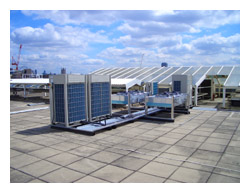 KSL supplied and installed new roof located Daikin VRV air condiioning, ducted fan cooled and associated ductwork to a building in London, call our Kent offices 01634 290999.